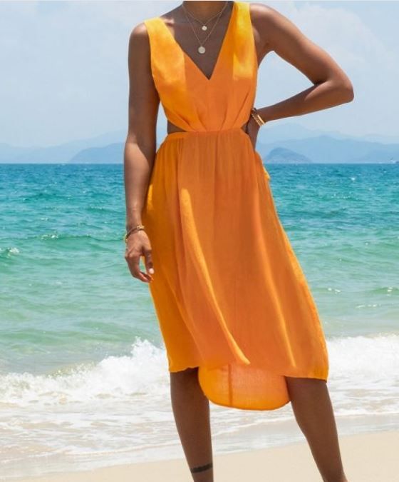 Photo 1 of Cupshe Amber Cutout Tie Back Dress - Orange,m