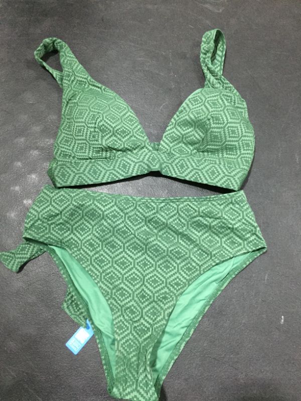 Photo 2 of CUPSHE Women's Green Back Hook Bikini Swimsuit High Waisted V-Neck Two Pieces Bathing Suits size L
