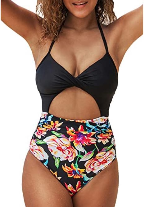 Photo 1 of CUPSHE Women's One Piece Swimsuit Cutout Halter Lace Up Twist Bathing Suit SIZE L