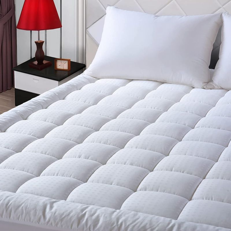 Photo 1 of California King Mattress Pad Pillow Top Mattress Cover Quilted Fitted Mattress Protector Long Cotton Top 8-21" Deep Pocket Cooling Mattress Topper (72x84 Inches, White)