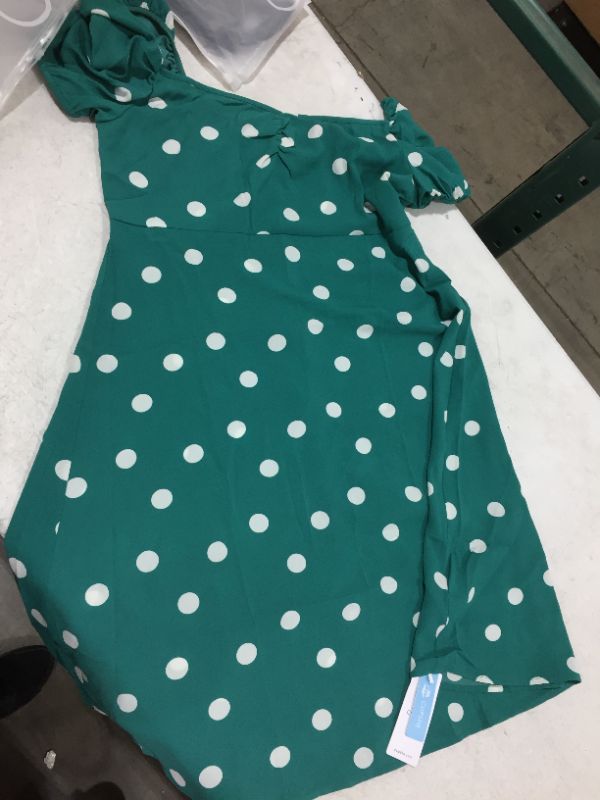 Photo 1 of CUPSHE OFF SHOULDER DRESS SIZE L ( GREEN WITH WHITE DOTS ) 