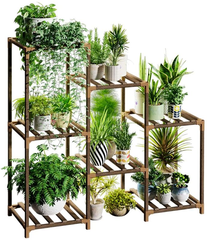 Photo 1 of  Plant Stand,Indoor Plant Stand Wood Outdoor Tiered Plant Shelf for Multiple Plants, 3 Tiers 7 Potted Ladder Plant Holder Table Plant Pot Stand for Window Garden Balcony Living Room