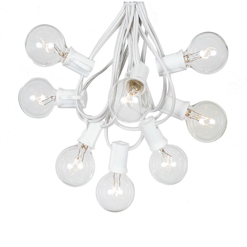 Photo 1 of  25 Ft White Wire Outdoor Patio String Lights with 25 Clear G40 Bulbs for Indoor/Outdoor Home Wedding Party Tent Bistro Cafe Deck Pergola