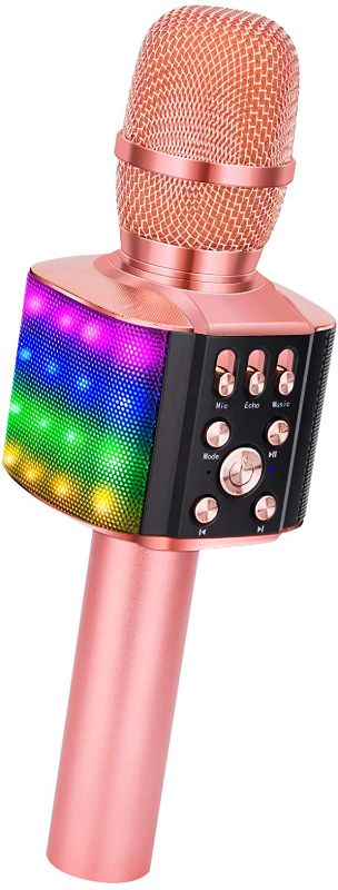 Photo 1 of BONAOK Wireless Bluetooth Karaoke Microphone with controllable LED Lights, 4 in 1 Portable Karaoke Machine Mic Speaker Birthday Home Party for All Smartphones PC(Q36 Rose Gold)