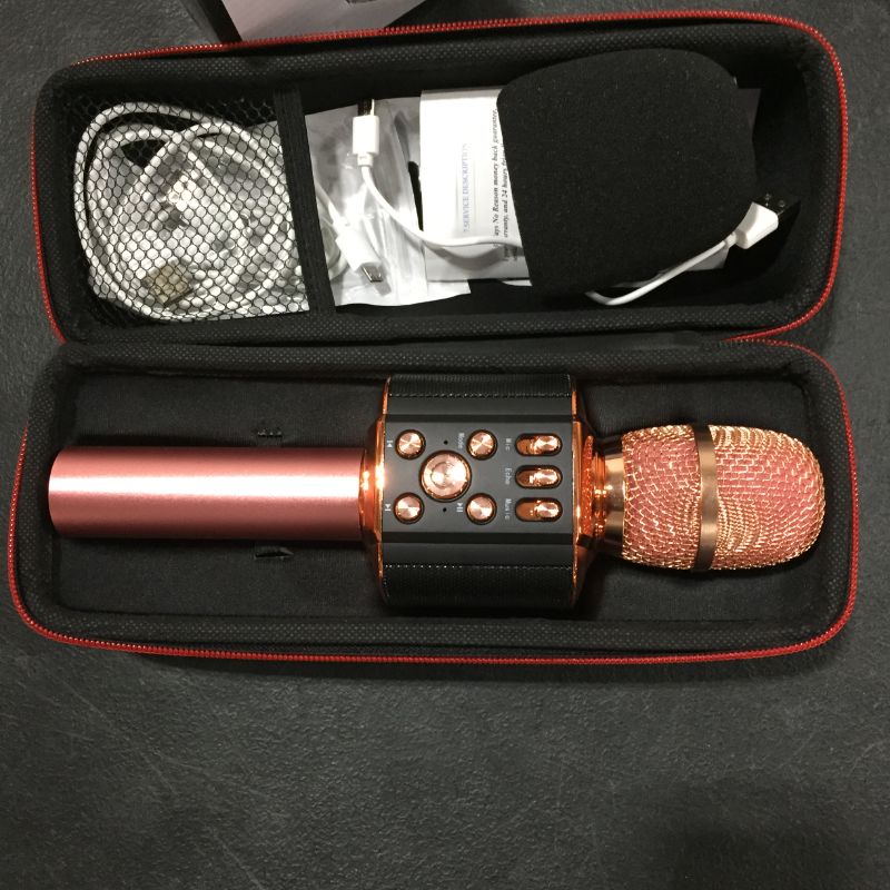 Photo 2 of BONAOK Wireless Bluetooth Karaoke Microphone with controllable LED Lights, 4 in 1 Portable Karaoke Machine Mic Speaker Birthday Home Party for All Smartphones PC(Q36 Rose Gold)