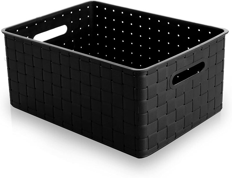 Photo 1 of BINO Woven Plastic Storage Basket, Medium (Black)