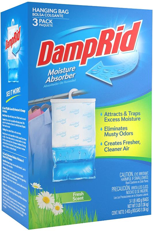 Photo 1 of DampRid Hanging Bag, Moisture Absorber, Pack of 3 (16 oz. ea.), 3 Pack, Blue