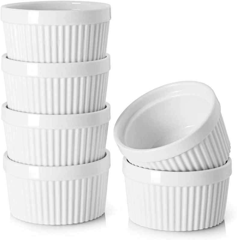 Photo 1 of 8 oz Ramekins - Ramekins for Creme Brulee Porcelain Ramekins Oven Safe, Classic Style Ramekins for Baking Souffle Ramekins Bowls, Set of 6, White