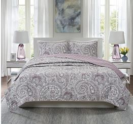 Photo 1 of Comfort Spaces Quilt Set - Paisley Design, Double Sided Quilting, All Season, Lightweight, Coverlet Bedspread Bedding Set, Matching Shams, King/Cal King(104"x90"), Kashmir, Purple 3 Piece
