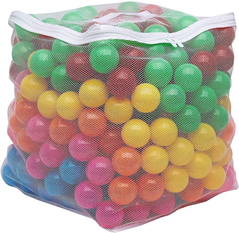 Photo 1 of Amazon Basics BPA Free Plastic Ball Pit Balls with Storage Bag, 400 ct (2.3” Diameter), Bright Colors