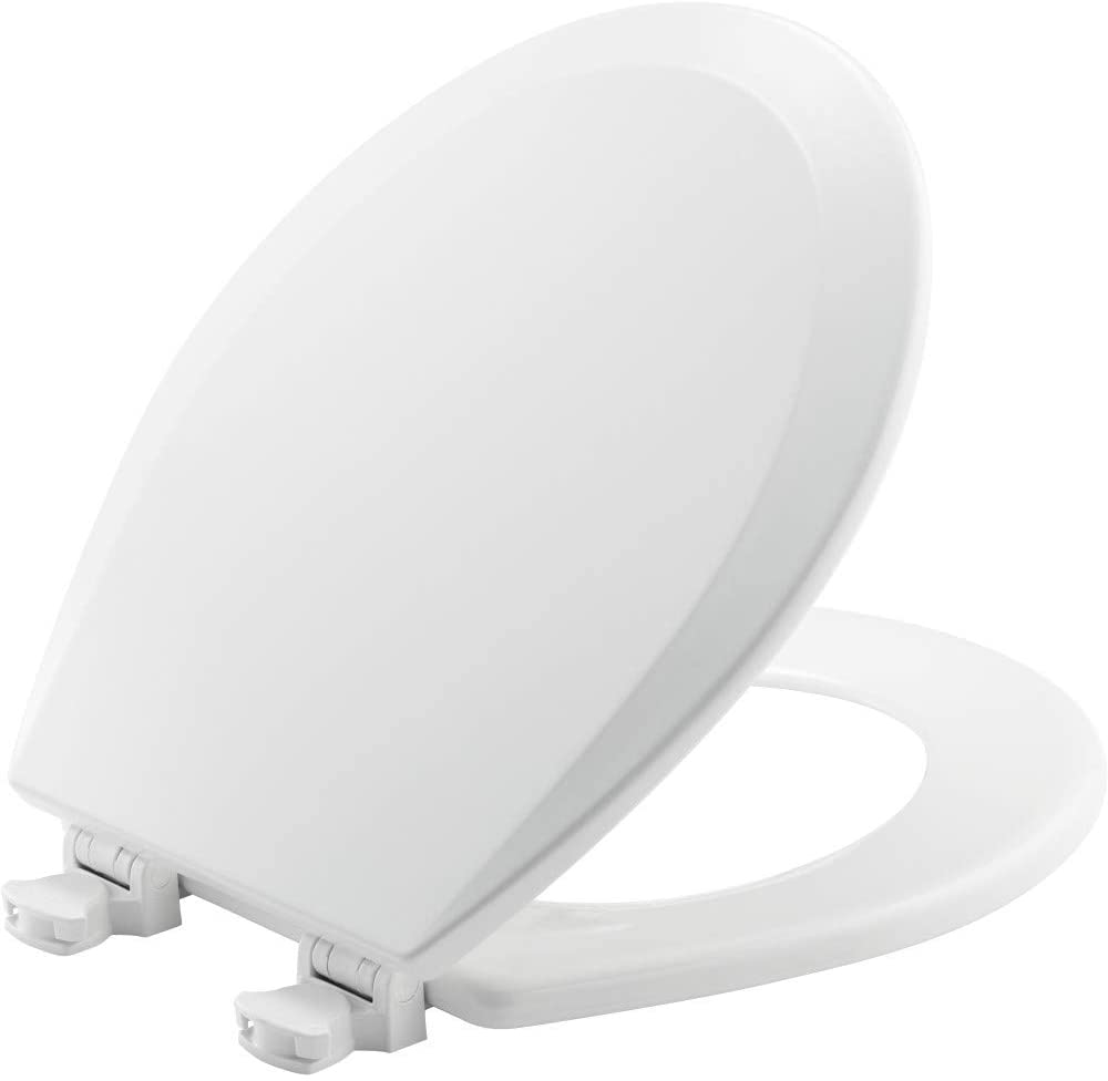 Photo 1 of BEMIS 500EC 390 Toilet Seat with Easy Clean & Change Hinges, ROUND, Durable Enameled Wood, Cotton White