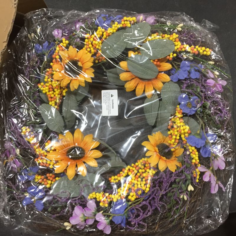 Photo 2 of  homekaren Spring & Summer Decorative Wreath, 22" Diameter, Sunflower