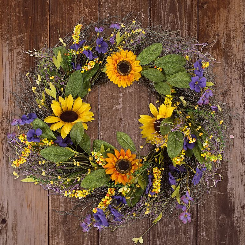 Photo 1 of  homekaren Spring & Summer Decorative Wreath, 22" Diameter, Sunflower