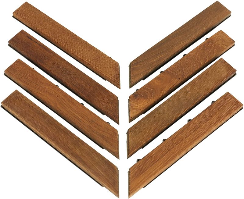 Photo 1 of Bare Decor BARE-WF2011 EZ Corner Trim Piece Interlocking Flooring in Solid Teak Wood (Set of 8), Oiled Finish, Brown