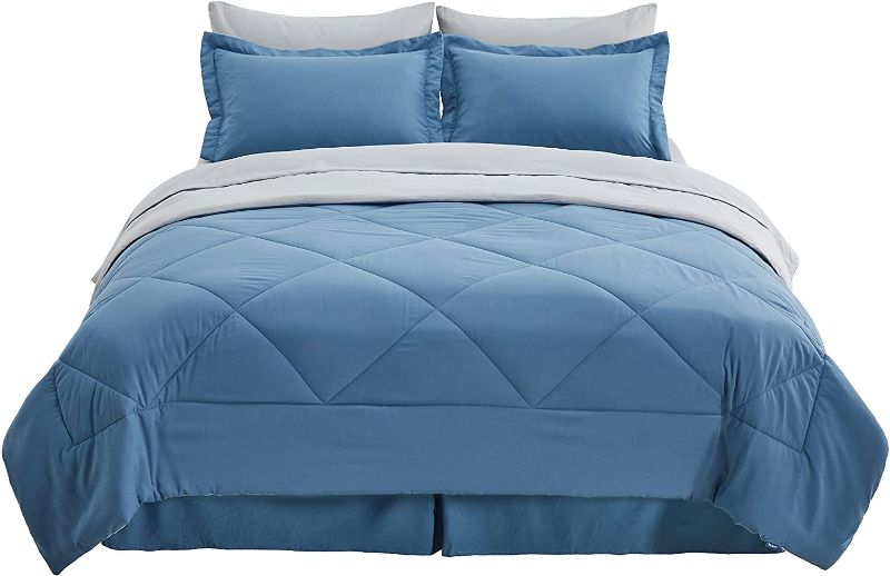 Photo 1 of Bedsure Blue Comforter Set King - 8 Pieces Reversible Blue King Bedding Set with Comforters, Sheets, Pillowcases & Shams, Blue King Size Comforter Set