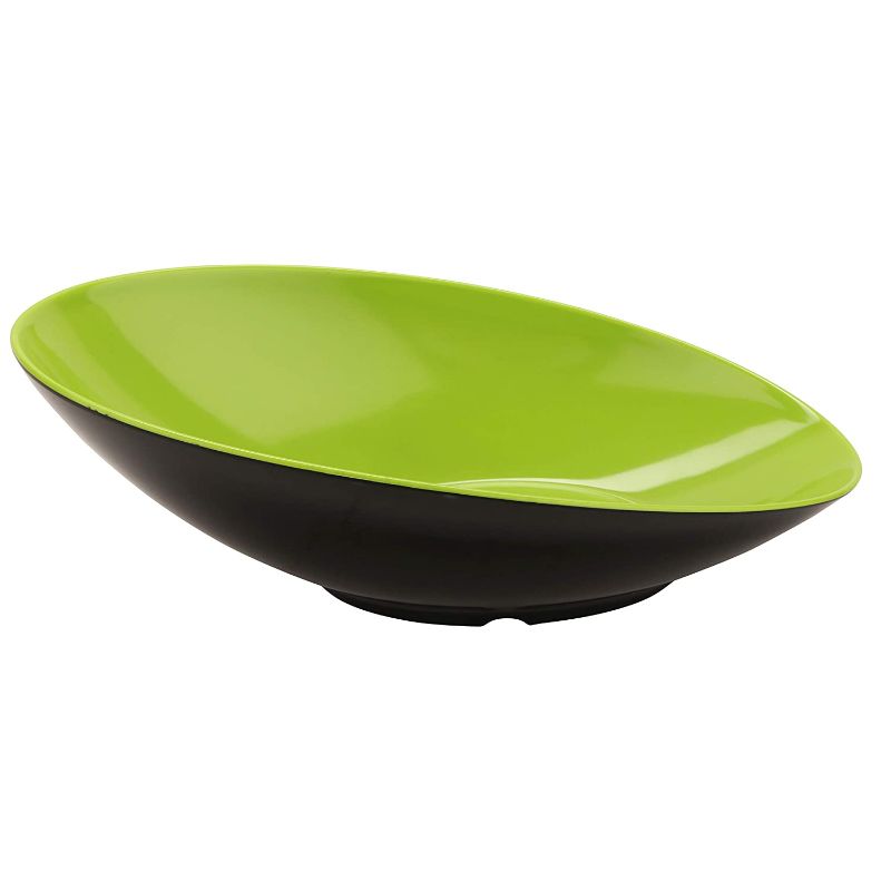 Photo 1 of  Angled Oval Cascading Serving Bowl for Salads, Snacks and Pasta, 1 Quart, Green/Black
