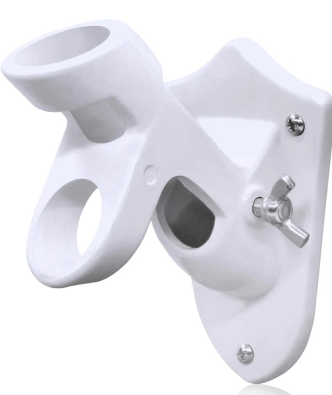 Photo 1 of Anley Two-Position Flag Pole Holder | Mounting Bracket with Hardwares - Made of Cast Iron - Strong and Rust Free Coated - 1" Inner Diameter (White)