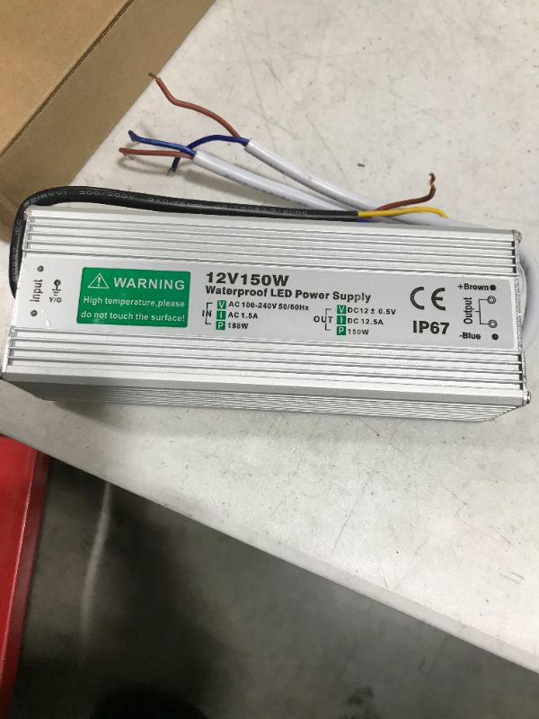 Photo 1 of LED Driver 150W 12.5A Waterproof IP67 Power Supply 12V DC Transformer Adapter Thinner and Durable Low Voltage Power Supply for LED Strip Lights LED Module and Power Accessories
