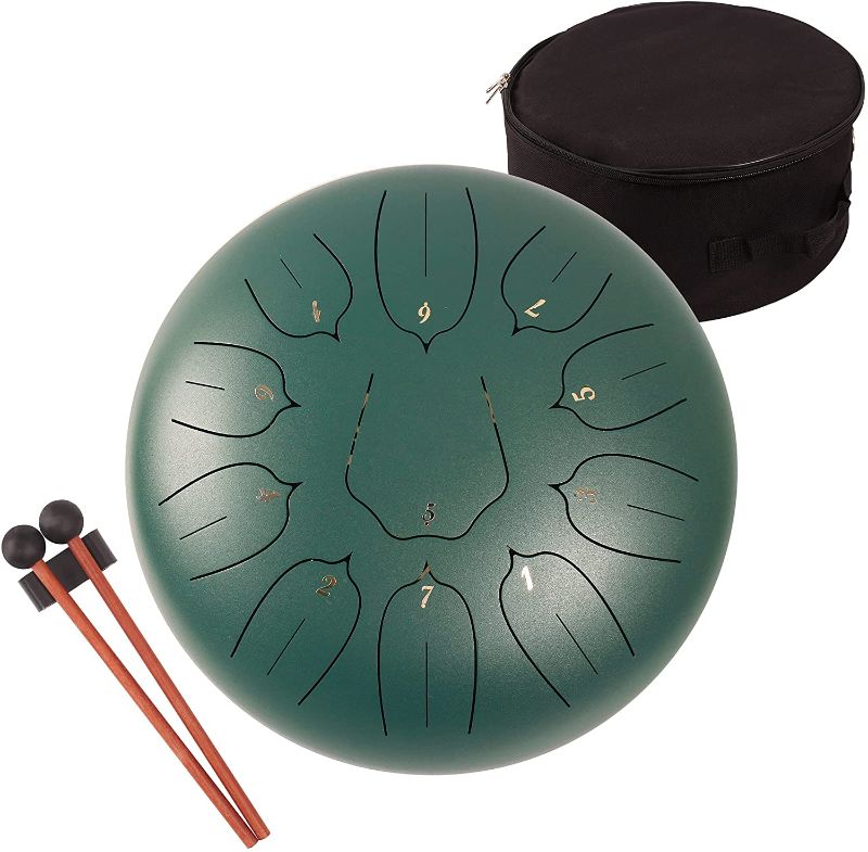 Photo 1 of 12 Inches Steel Tongue Drum - 11 Notes 12 inches - Percussion Instrument -Handpan Drum with Bag, Music Book, Mallets, Finger Picks
