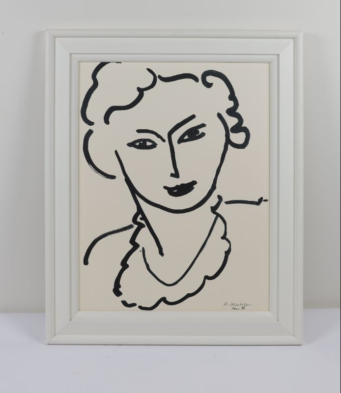 Photo 3 of HENRI MATISSE TETE DE FEMME BLACK  WHITE PRINT STYLE DECORATIVE ARTWORK APPROX 12 X 31 INCHES FRAMED IN WHITE