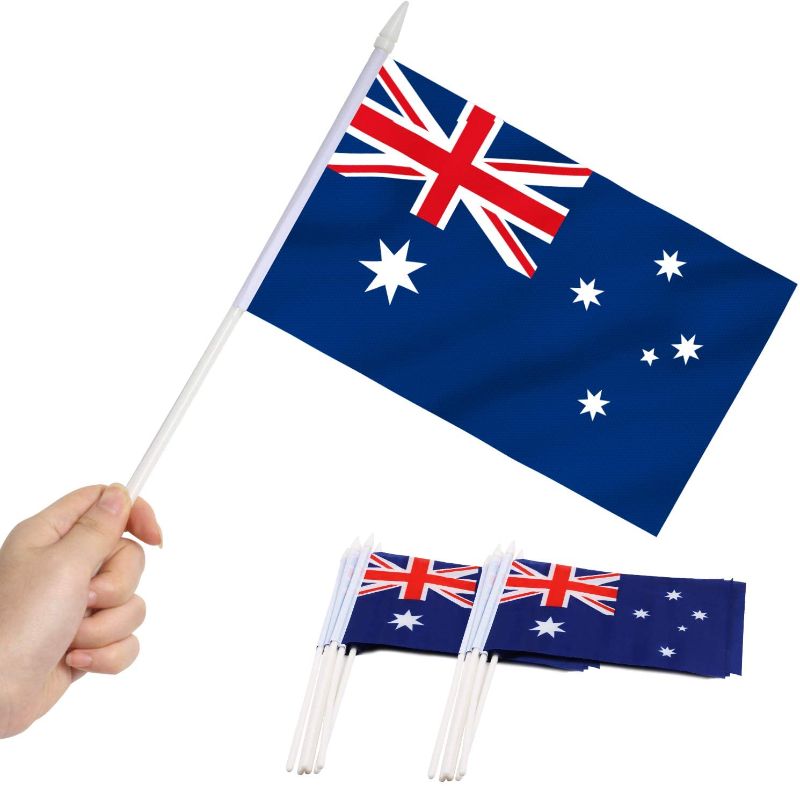 Photo 1 of Australia Flag Australian Hand Held Small Stick Mini Flags for Sport Parade Party Olympic Festival Decorations (11 pack)
