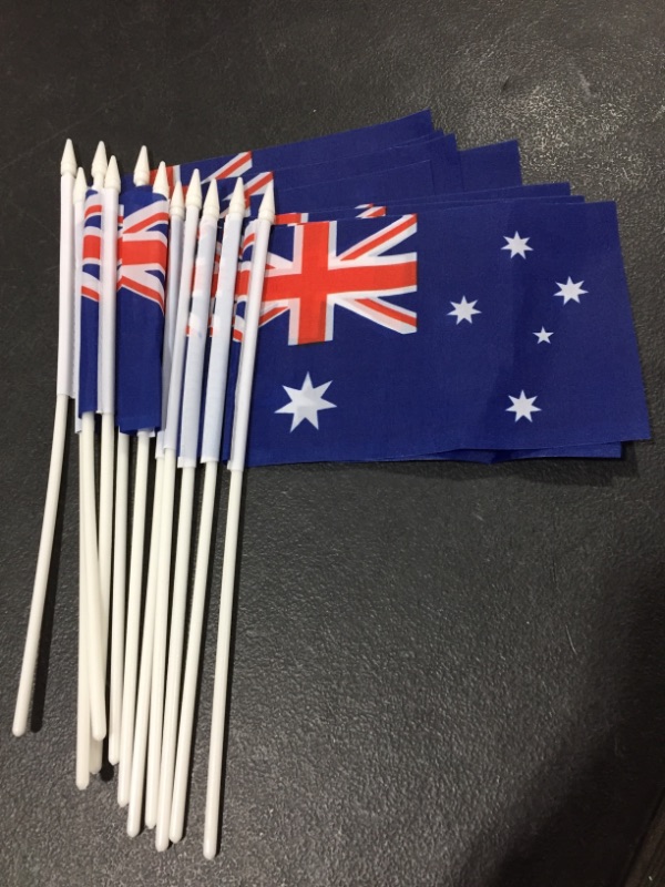Photo 2 of Australia Flag Australian Hand Held Small Stick Mini Flags for Sport Parade Party Olympic Festival Decorations (11 pack)
