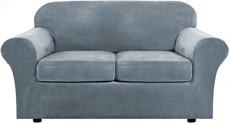 Photo 1 of H.VERSAILTEX 3 Piece Stretch Sofa Covers Couch Covers for 2 Cushion Couch Loveseat Covers (Base Cover Plus 2 Individual Cushion Covers) Feature Thick Soft Stay in Place (Medium Sofa, Stone Blue)
