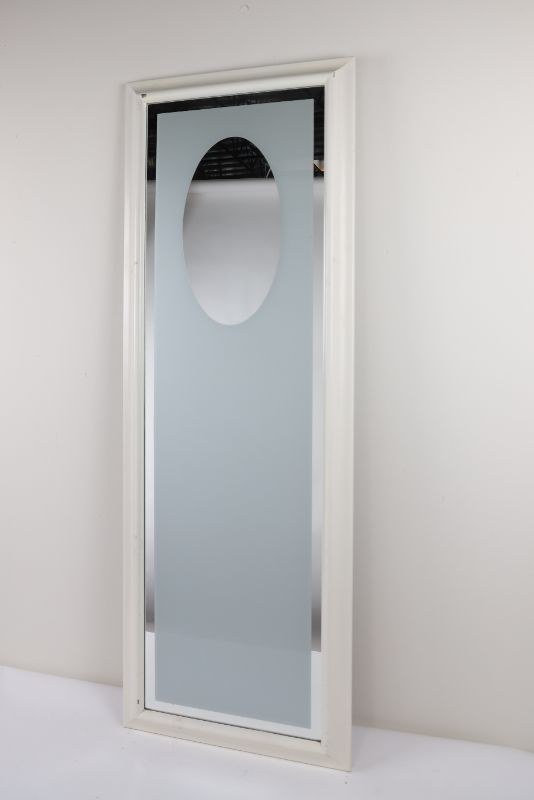 Photo 1 of Large Frosted  Beveled Edge Mirror With Oval Design Pattern Approx 66 X 12 Inches White Frame