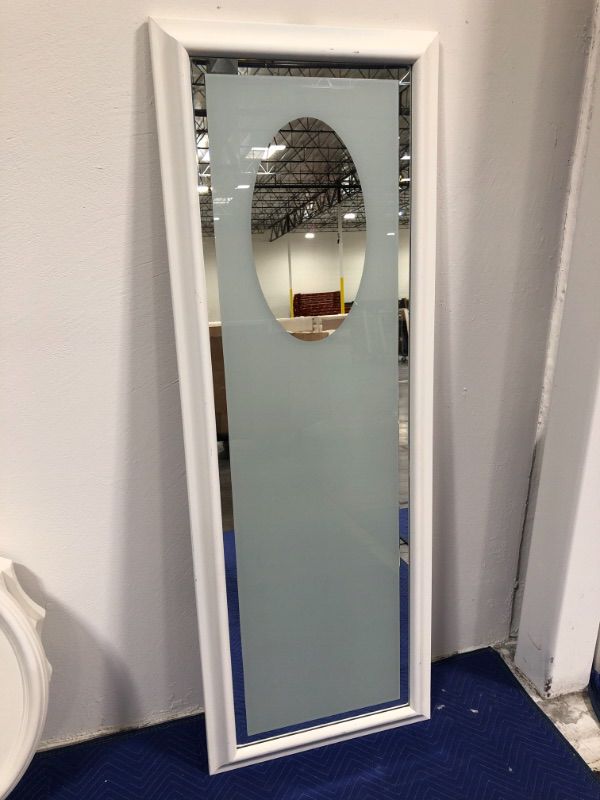 Photo 2 of Large Frosted  Beveled Edge Mirror With Oval Design Pattern Approx 66 X 12 Inches White Frame