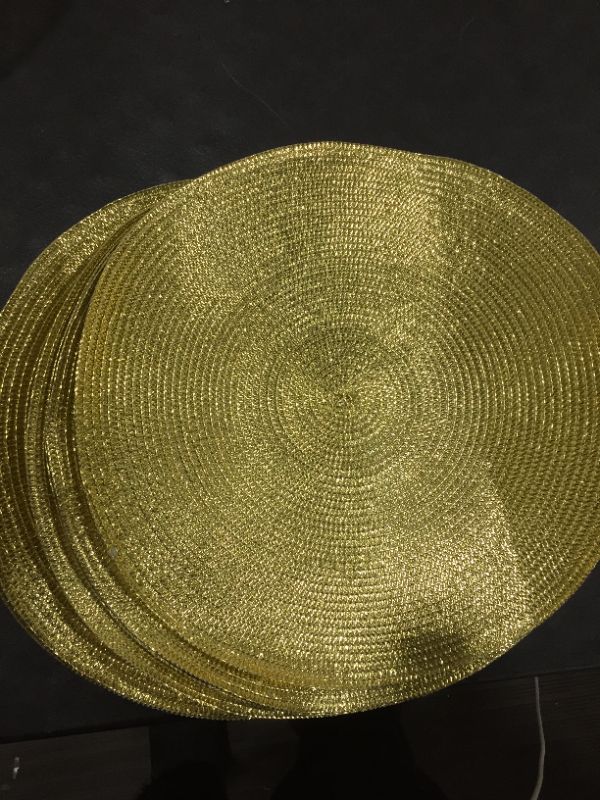 Photo 1 of DII Woven Placemats Collection Metallic Round Placemat Set, 15", Gold, 6 Piece

