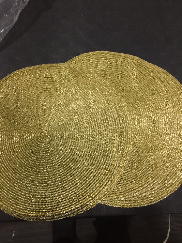 Photo 1 of DII Woven Placemats Collection Metallic Round Placemat Set, 15", Gold, 6 Piece
