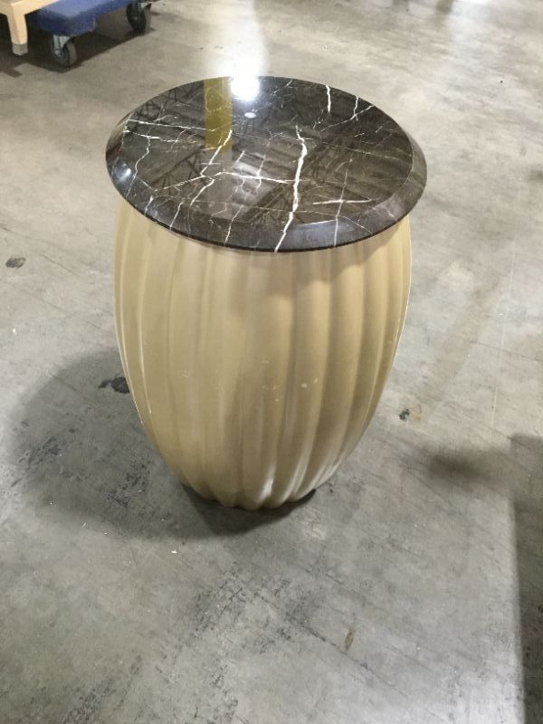 Photo 2 of MARBLE TOP END TABLE 23H 15 DIAMETER Inches