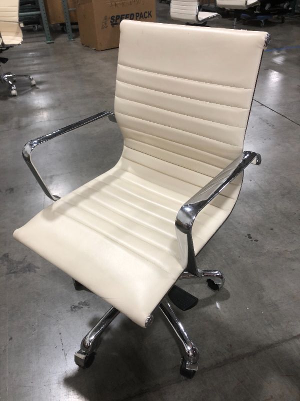 Photo 2 of CREME FAUX LEATHER OFFICE CHAIR WITH ARMREST 36H X 20W INCHES
