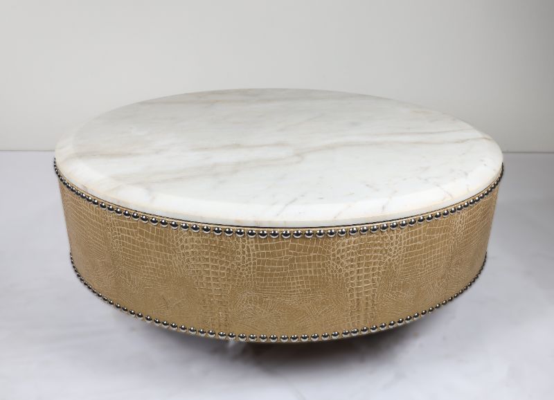 Photo 1 of FAUX MARBLE AND LEATHER CREME COLORED CROCODILE SKIN VINYL 54L X 30W X 16H INCHES