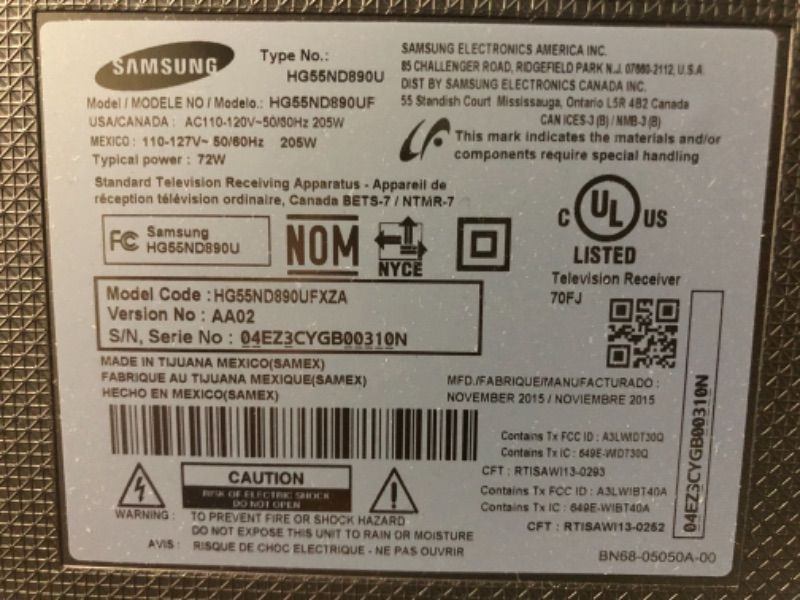 Photo 1 of SAMSUNG 55IN 2015 MODEL HG55ND890UF **Stand not included**

