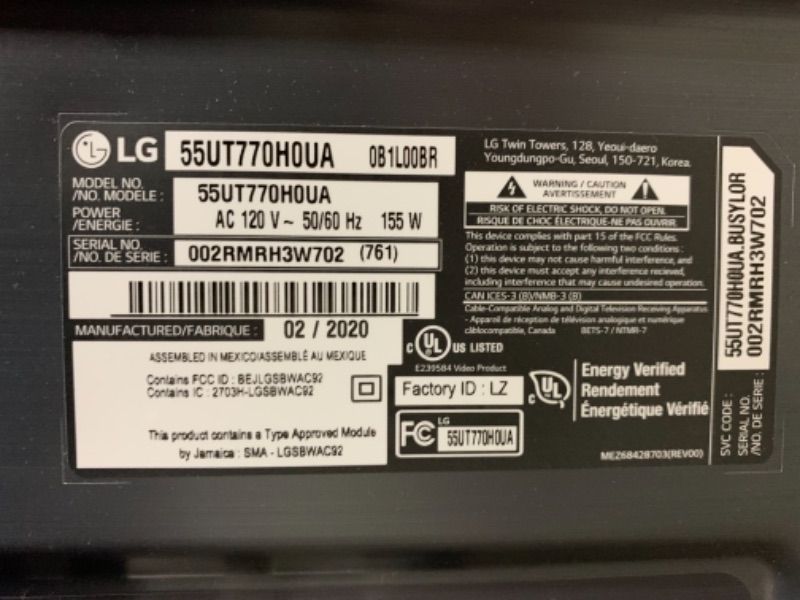 Photo 3 of LG TV 55IN MODEL 55UT770H0UA