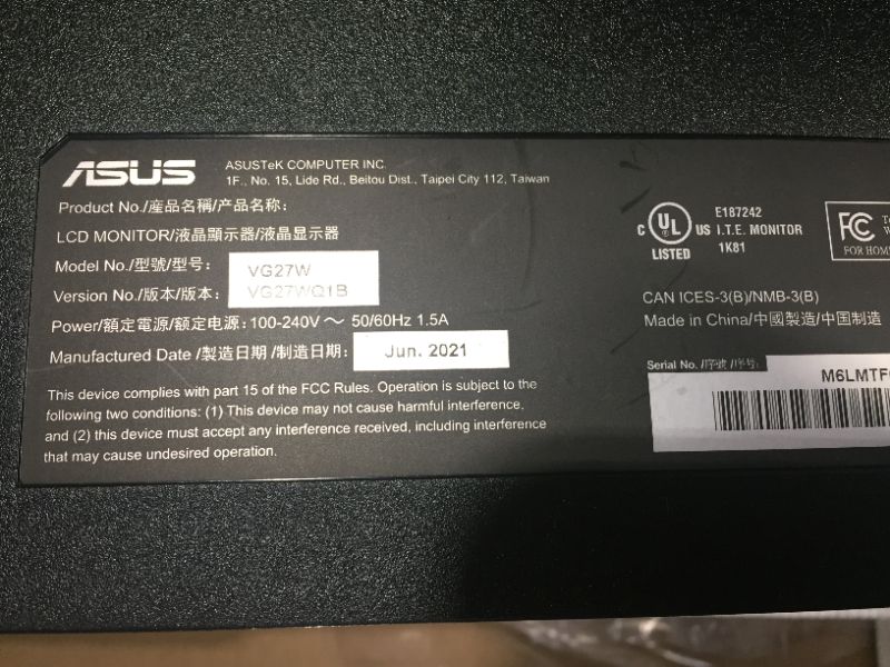 Photo 4 of ASUS TUF Gaming 27" 2K HDR Curved Monitor (VG27WQ1B) - WQHD (2560 x 1440)