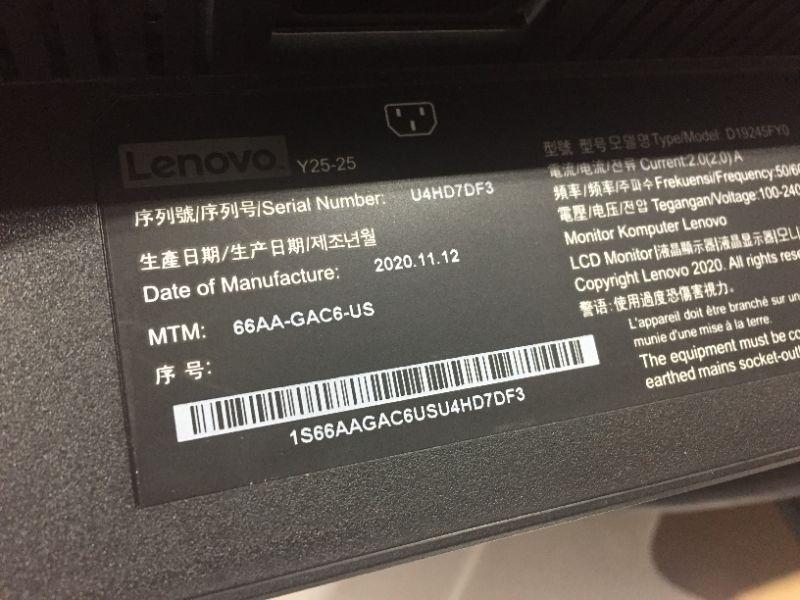 Photo 5 of Lenovo Legion Y25-25 24.5-inch FHD LCD Gaming Monitor, 16:9, LED Backlit, AMD FreeSync Premium, 240Hz, 1ms Response Time, 66AAGAC6US
