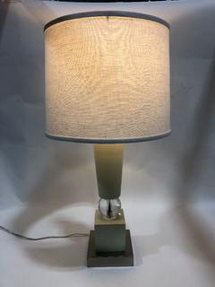 Photo 1 of DECORATIVE LARGE TABLE LAMP 31H INCHES WHITE AND GLASS FEATURES