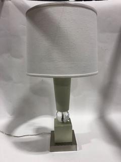Photo 1 of DECORATIVE LARGE TABLE LAMP 31H INCHES WHITE AND GLASS FEATURES