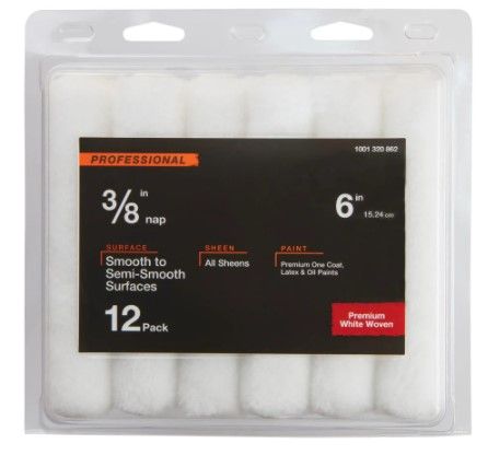 Photo 1 of 6 in. x 3/8 in. Shed Resistant White Woven Mini Paint Roller (12-Pack)
