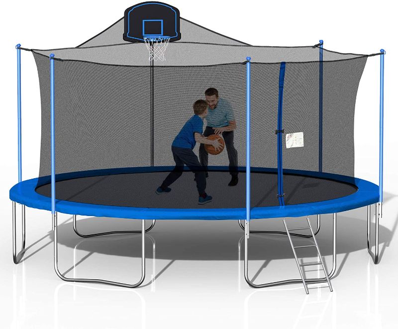 Photo 1 of steelway 1000 LBS 16FT Trampoline with Safety Enclosure Net, Basketball Hoop and Ladder, Large-Scale Trampoline for Kids/Adluts Family Jumping Outdoor Workout (BOX 2 of 3)