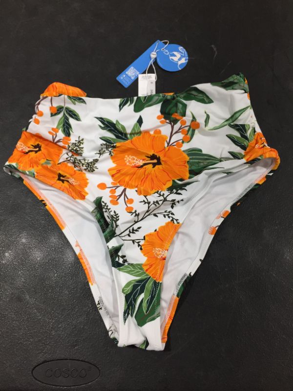 Photo 1 of Cupshe Orange Floral Shirring High Waisted Bikini Bottom M

