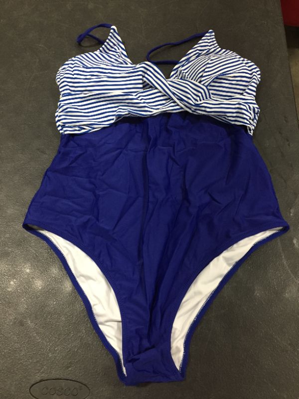 Photo 2 of Cupshe Blue And Stripe One Piece Swimsuit XXL
