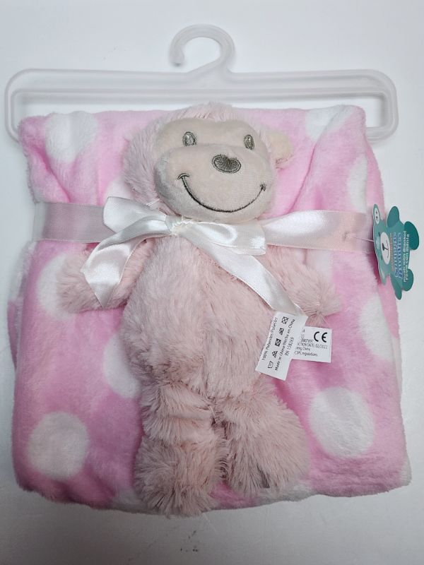 Photo 1 of Plush Blanket W/ Monkey Plush- 30"x40" - Plush blanket is super soft, warm and will be help babies fall asleep in no time. It has monkey plush toy that measures 9".