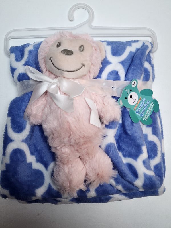 Photo 1 of Plush Blanket W/ Monkey Plush- 30"x40" - Plush blanket is super soft, warm and will be help babies fall asleep in no time. It has monkey plush toy that measures 9".