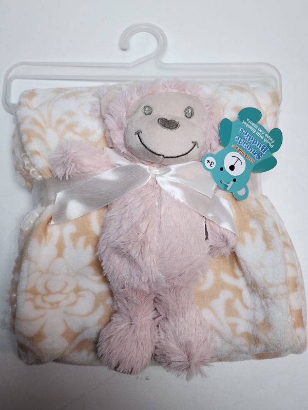 Photo 1 of Plush Blanket W/ Monkey Plush- 30"x40" - Plush blanket is super soft, warm and will be help babies fall asleep in no time. It has monkey plush toy that measures 9".