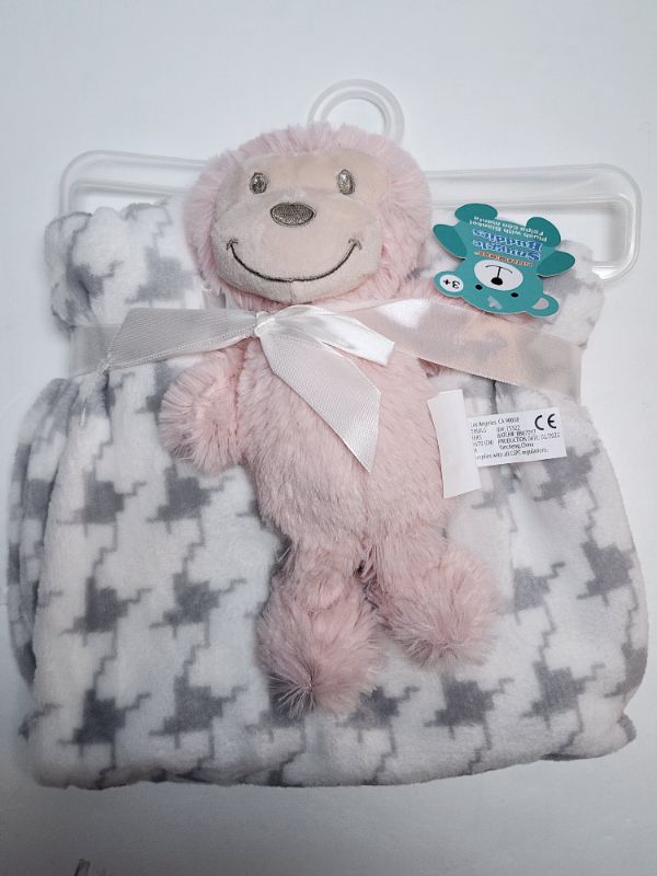 Photo 1 of Plush Blanket W/ Monkey Plush- 30"x40" - Plush blanket is super soft, warm and will be help babies fall asleep in no time. It has monkey plush toy that measures 9".