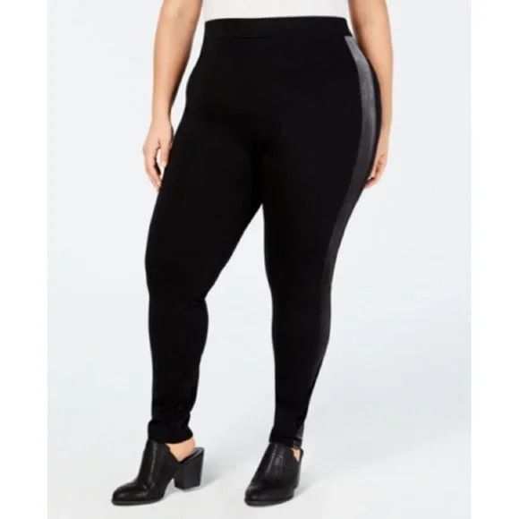 Photo 1 of SIZE 24 - Style & Co Plus Size Velour-Trimmed Leggings, Size 24W, - Elevate your look with these plus size leggings from Style & Co, a sleek stretch fit with velour stripes at the side for flattering elegance.