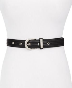 Photo 1 of SIZE M - Steve Madden Trapunto Stitch Belt - Black/Silver